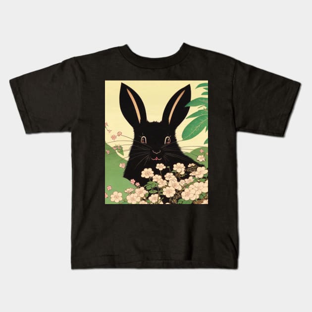 Black New Zealand Rabbit with Beautiful Ears in Garden Kids T-Shirt by wigobun